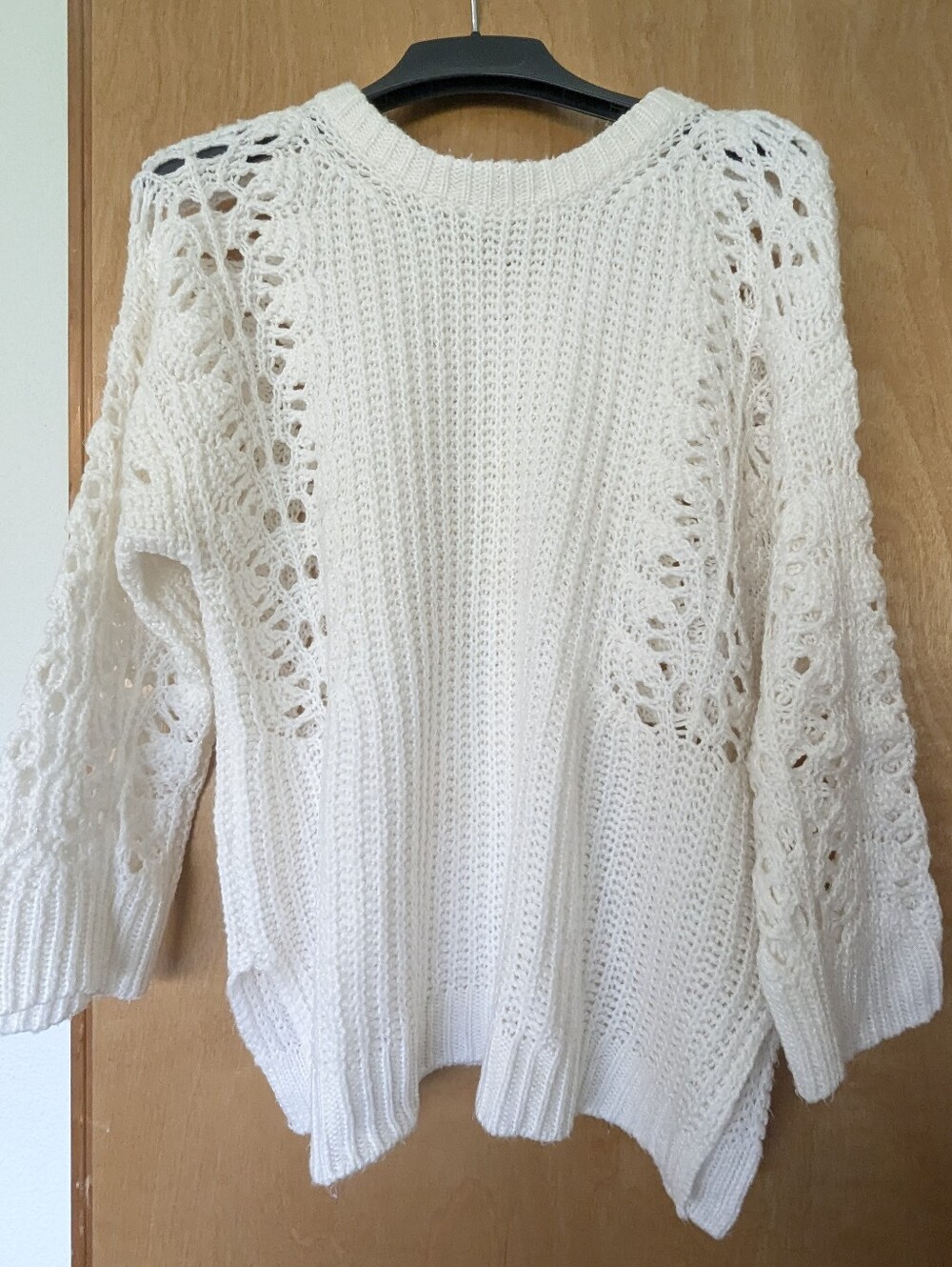 Anthropologie Cream Openwork Crewneck Sweater